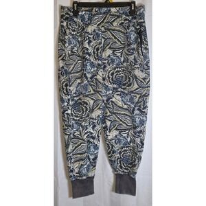 Free People Movement Jogger Pants Womens Small White Blue Floral Print All Over
